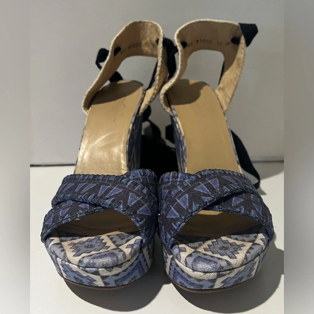 Theodora & Callum by Stuart Weitzman Biarritz Blue Aztec Espadrille Wedges Sz 10